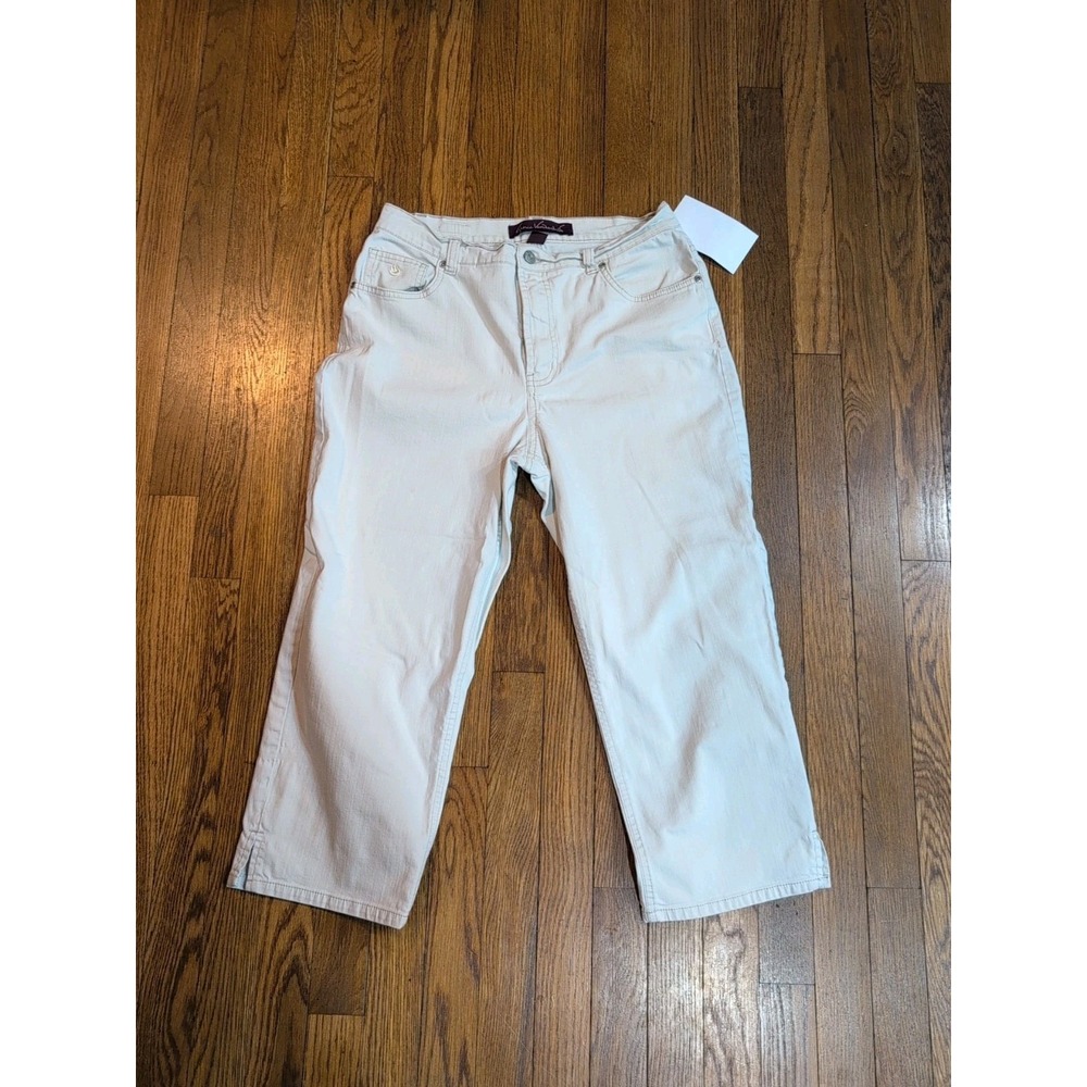 EUC Gloria Vanderbilt Off White Stretch Capri Crop Jeans Sz 10 Slit Leg